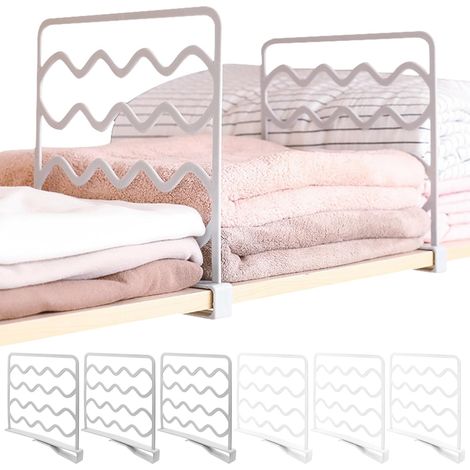 GABRIELLE - 6 separadores de estantes de plástico para armario, organizador de ropa para dormitorio, cocina y oficina