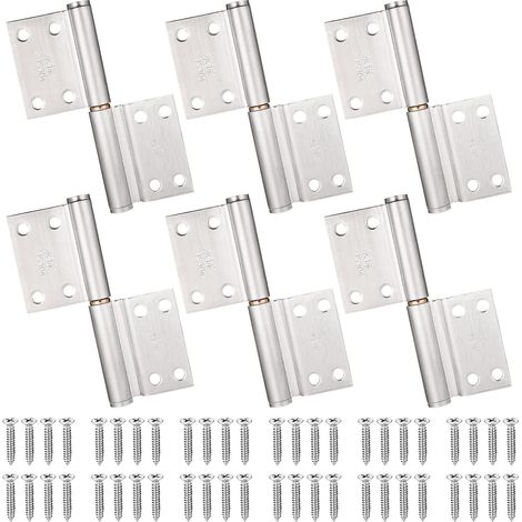 6Pcs Charnières Porte Placard Charniere Inox avec Vis, Charniere Portes Pliantes Intérieures et Extérieures, Charnières Meuble Armoire, Chambre à Coucher, Fenêtre, Cabinet (1/5)