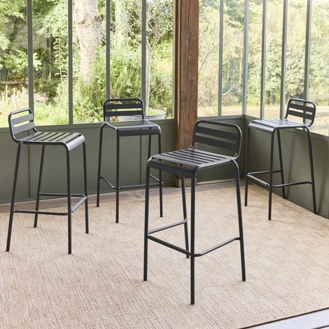 Lot de 4 chaises hautes de jardin acier. 4 places. anthracite. L 44 x P 41 x H 85cm (1/5)
