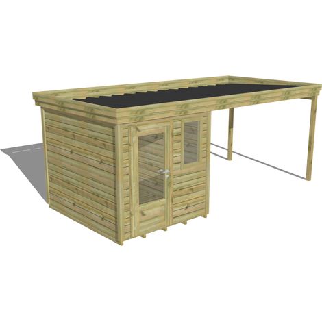 ABRI DE JARDIN bois Pin autoclave 27mm - 5,64x2,64m / 14,9m2 - Bac acier - Plancher bois (1/5)