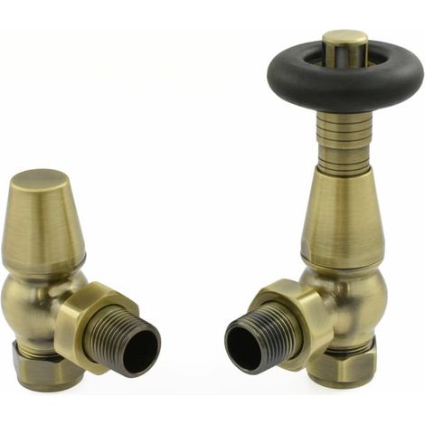 West Jaguar TRV Angled Thermostatic Radiator Valve and Lockshield - Antique Brass (1/5)