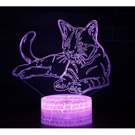 3D Cat LED Night Light with Optical Illusion for Kids, Bedside/Desk Lamp, Gift for Girls Boys, 16 Colors with Remote Control - (1/5)