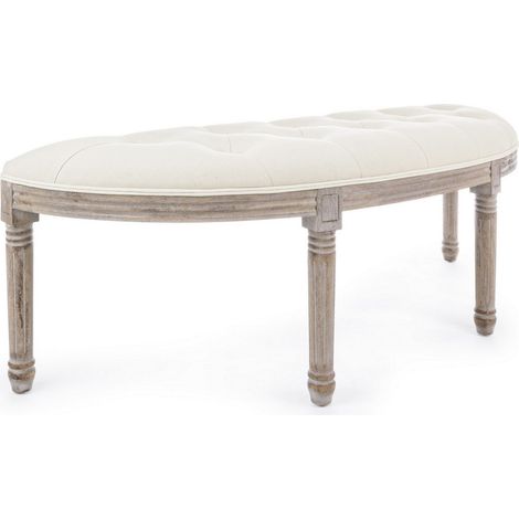 Panca in Legno Tessuto Beige Rustico da Interno - ARIANNA - Colore: Marrone (1/5)