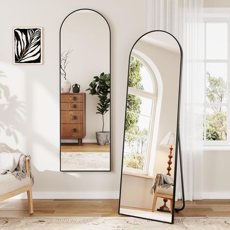 Dripex Grand Miroir Arche 150×40cm, Miroir sur Pied ou Suspendu avec Cadre en Alliage d'Aluminium Idéal pour Dressing, Chambre à Coucher, Salon-Noir