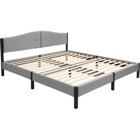 ML-Design Cama Tapizada Doble 180x200 cm Estructura con Cabecero y Somier Robusto de Láminas con Armazón de Acero y Tejido de Lino Gris, Base para Dormitorio Matrimonial Moderno (1/5)