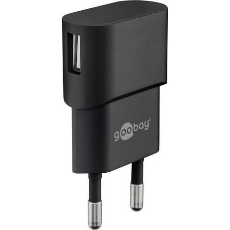 Goobay Adaptador de Corriente USB para Toma de Corriente 1 A (5W), para Cable de Carga de Smartphone, Enchufe de Corriente, Negro 44947 (1/4)
