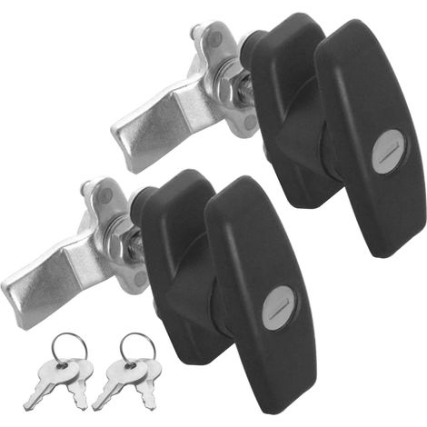 Lot de 2 serrures à poignée en T pour fixation arrière - Boîte à outils - Serrure de porte de garage avec clés à cylindre - Pour caravane, marine, bateau, porte de garage, auvent, camping-car - Noir (1/5)