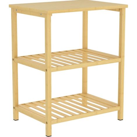 Tavolo d'appoggio 40,6x30x50,5 cm a 3 livelli con vano aperto, in bambù naturale per salone e camera (1/5)