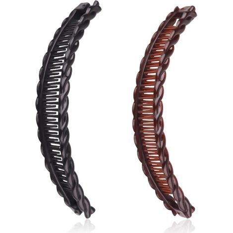 Set mit 2 schwarzen/braunen Bananen-Haarspangen im Fischgrätenzopf-Stil, für dickes/dünnes Haar, für Frauen/Mädchen (1/5)