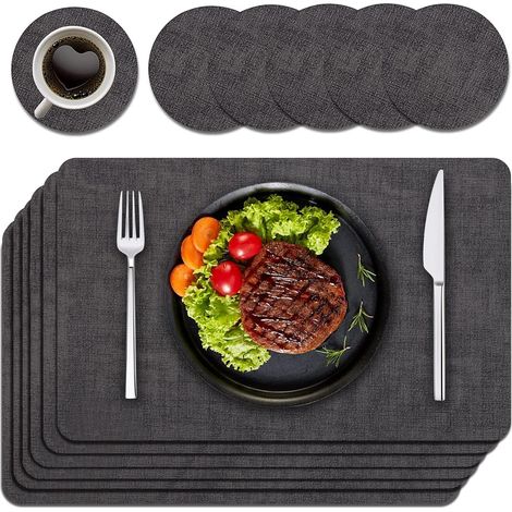 Set di 6 tovagliette e sottobicchieri, tovagliette natalizie, tovagliette in PU, set da 6 pezzi adatto a tavoli da cucina, per uso interno ed esterno - posate non incluse.