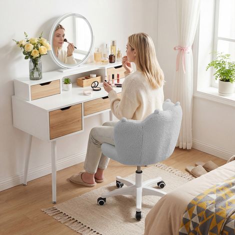 WILITTO Chaise de coiffeuse pivotant 360° , hauteur réglable sans accoudoirs - Fauteuil de maquillage - Gris (1/5)