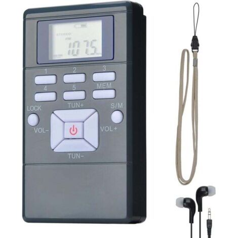 Radio stéréo FM portable avec écouteurs, mini radio à transistor FM à réglage numérique de poche, noir (1/4)