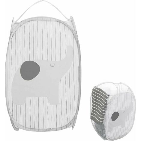 Storage Basket for Dirty Clothes, Foldable Pop-Up Laundry Hamper, Portable Mesh Laundry Basket, Can Be Used (Grey Elephant) (1/4)