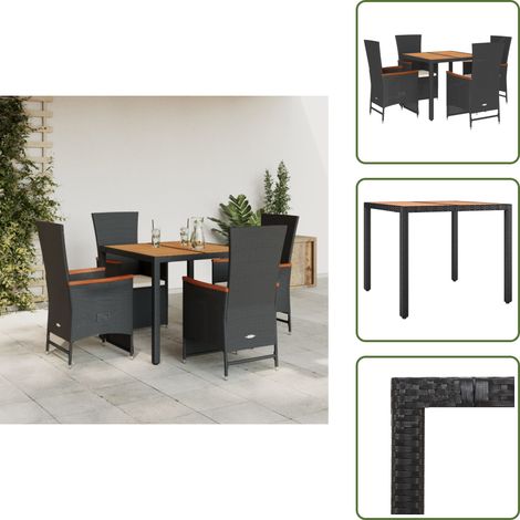 5-tlg. Garten-Essgruppe mit Kissen Schwarz Poly Rattan - Gartenmöbel - Essgruppe - Outdoor Möbel - Terrassenmöbel - Rattan Gartenmöbel (1/5)