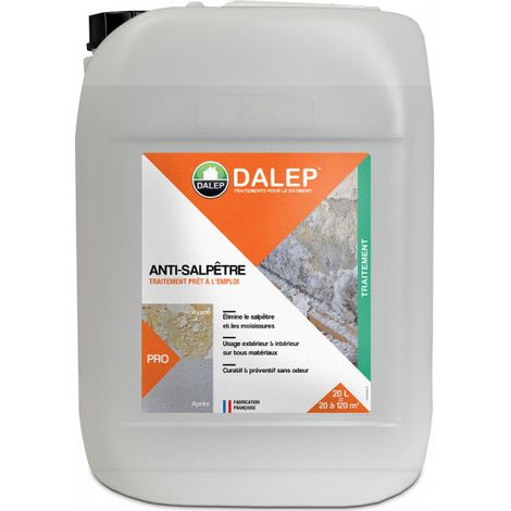 Dalep – Anti-salpêtre 20L traitement prêt à l'emploi sans odeur – Élimine salpêtre et moisissures – Microporeux pour tous matériaux – Usage intérieur et extérieur