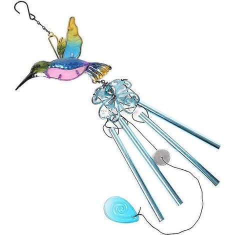 Carillon éolien en verre, motif colibri bleu, à suspendre au mur, fenêtre ou porte. (1/5)