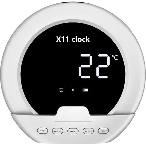 Réveil blanc, horloge thermomètre, enceinte multifonction, support pour téléphone, enceinte Bluetooth portable. (1/3)
