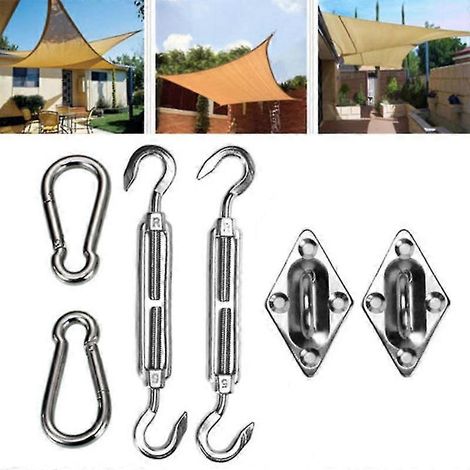 Kit de 22 pièces pour voile d'ombrage (5 mm) : accessoires, visserie en acier inoxydable 304, tendeur, œillet, mousqueton, crochet, vis (argenté). (1/5)