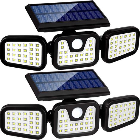 Lot de 2 lampes solaires d'extérieur Ineasicer, 74 LED avec détecteur de mouvement, grand angle de 270° et étanchéité IP65, appliques murales solaires pour jardin, entrée, parking