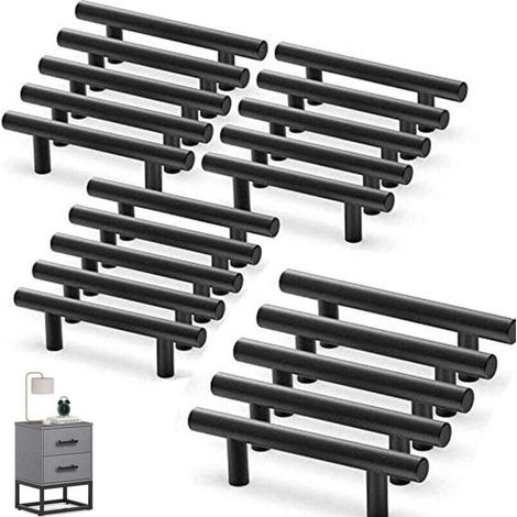 Set mit 20 Küchenschrankgriffen, Edelstahl-Schrankgriffe, schwarze Küchentürgriffe, 96 mm Lochabstand, für Schränke und Schubladen (mit Schrauben) (1/4)