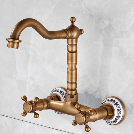 Robinet Mural Laiton Corps Droit 5 Voies Modèle Haut Porcelaine Bleue et Blanche 31 × 17,5 × 13 cm – Livraison gratuite (1/5)
