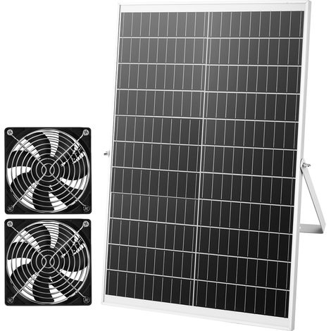 VEVOR Ventilador Solar 400 CFM Doble Ventilador, Panel Solar 30W Ajustable, Alta Velocidad de 2668 RPM, Intercambio de Aire para Invernadero, Gallinero, Carpa de Cultivo, Montaje en Suelo Techo Pared (1/5)