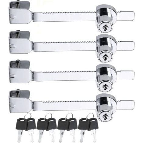 Set mit 4 Schiebesägenschlössern inklusive Schlüssel für Vivarien, Terrarien, Vitrinen, Glasvitrinen, Glastüren, identische Schlüssel, Silber (1/5)