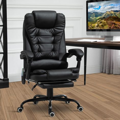 Vinsetto Fauteuil de bureau massant, chaise de bureau, chaise ergonomique avec hauteur réglable, dossier inclinable et télécommande filaire, repose-pieds rétractable et pivotant à 360°, noir