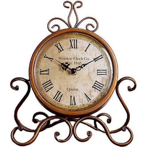 Horloge de table silencieuse vintage rétro en fer forgé, à piles, pour la maison, la chambre, le salon ou le bureau. Décoration idéale pour la maison, la chambre, le salon ou le bureau. (1/5)