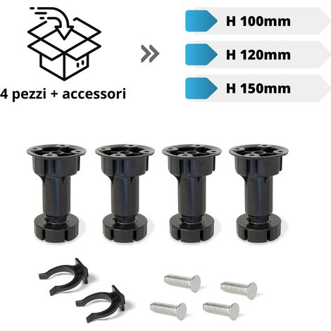 Pieds Réglables pour Meubles et Plinthe de Cuisine Kit de 4 Pièces avec Pinces – Plastique ABS Haute Qualité – Made in Italy (100 mm) (1/2)