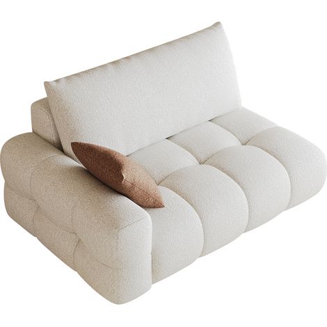 Canapé 2 places Y160 gauche, blanc crème, tissu doux, salon moderne, assise confortable, fauteuil duo, meuble cosy. (1/5)