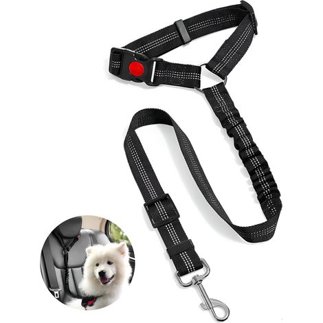 Ceinture De Sécurité Pour Chien - Fixation Sur Appuie-Tête - Avec Amortisseur Élastique - Réglable 15 À 23 Pouces (Étendue À 27 Pouces) - Pour Voiture - 1 Pièce (1/5)
