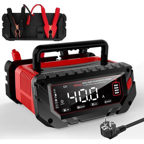Chargeur de batterie de voiture 40 A Écran LCD 6 V/12 V/24 V Chargeur de batterie adapté pour voitures, véhicules agricoles, bateaux, LiFePO4 lithium (1/5)