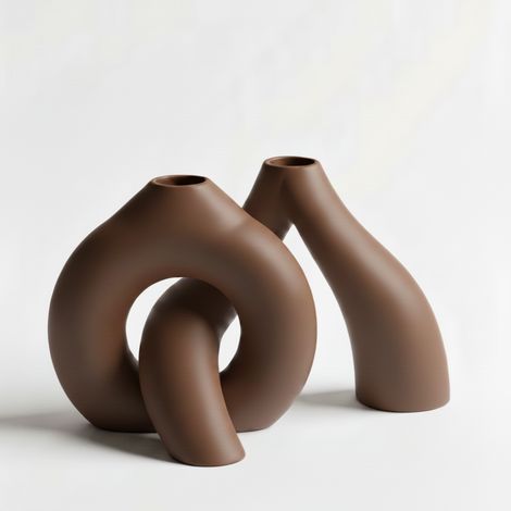 Vaso ad anello con intreccio, marrone, minimalista per fiori (1/3)