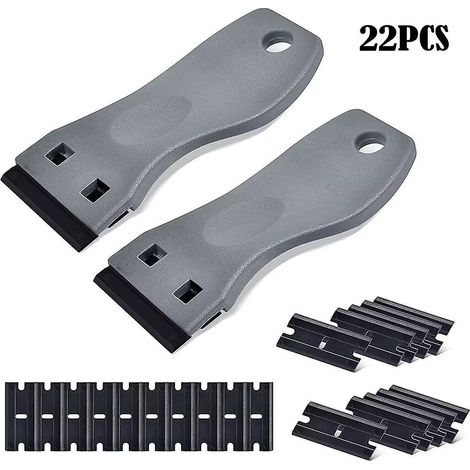 2pcs-gris Grattoirs, Verre Grattoir Vitrocramique Plaque Grattoir Avec 20 Raclettes De En Plastique, Pour Enlever Les Tiquettes, A Colle, La Peint (1/5)