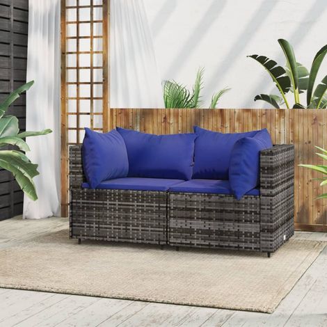 Canapés d'angle de jardin et coussins,Canapé d'extérieur,Banquette / Sofa / Divan de jardin 2 pcs gris résine tressée MEMV244250 (1/5)