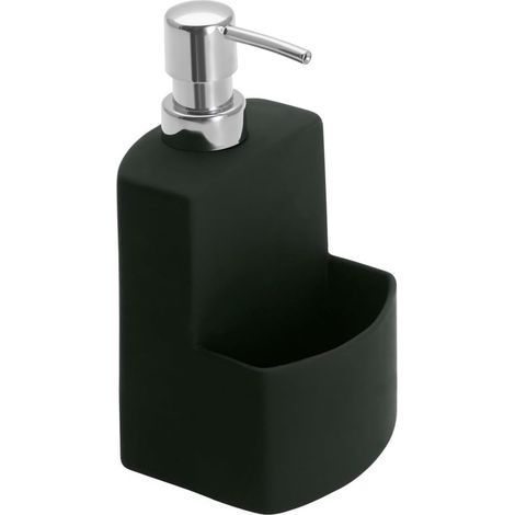 Seifenspender mit Schwammhalter – Soft-Touch-Keramik mit verchromter Pumpe für Küche und Bad, schwarz, 10 x 18 x 10 cm (1/5)