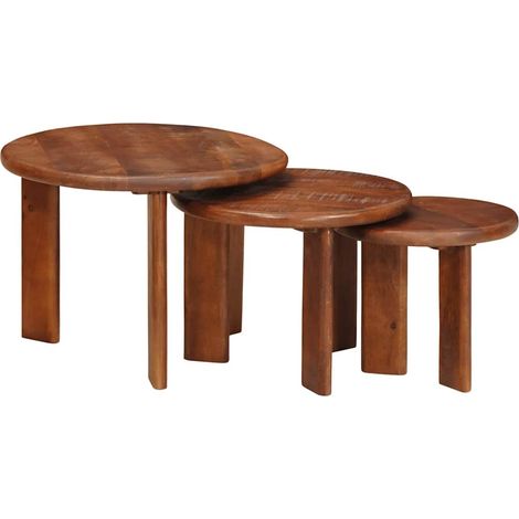 Tables basses gigognes 3 pcs Table de salon Table de café Marron miel Bois de mangue massif (1/5)