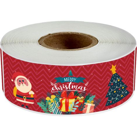Etiquettes Adhesives Noël - Papier Autoadhésif pour Cadeaux - Motifs Traditionnels - 100 Pièces (1/5)