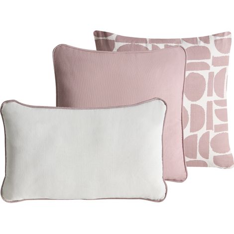 Conjunto de 3 cojines decorativos de algodón estampado liso 45/30 x 45/50 cm rosa Pentace