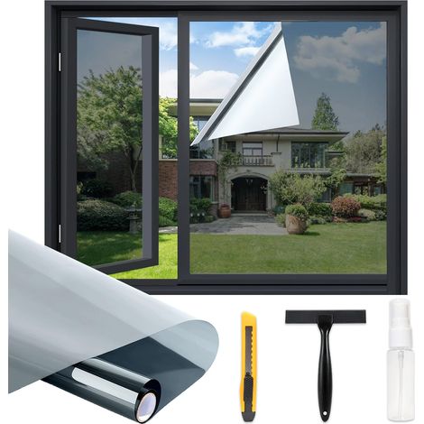 Lámina de protección solar para ventanas, interior o exterior, 50 x 200 cm - Lámina de espejo para ventanas - Lámina autoadhesiva para ventanas - Lámina térmica para ventanas contra el calor.