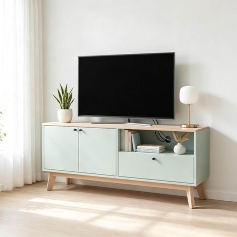Mobile TV 120x35x50 cm in MDF verde chiaro con contenitore per piccoli soggiorni - MEUBLIV (1/5)