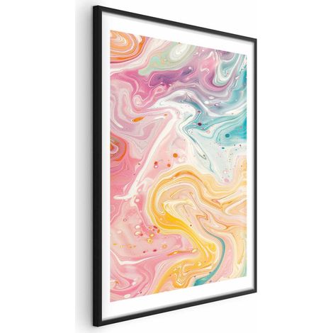 Poster – Farbenfrohes Chaos – dynamische Formen in Rosa-, Gelb- und Blautönen (1/4)