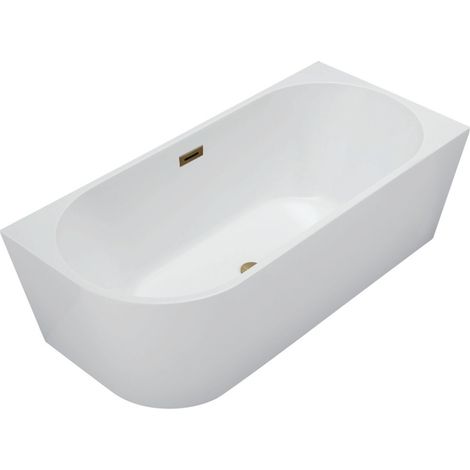 Balneo Baignoire semi-îlot Murale 170x80cm droite, accessoires doré, Acrylique thermoformé 3.5mm, avec pieds réglables, AVOLA (1/4)