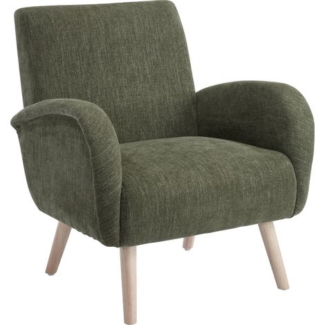Wahson Fauteuil de salon en chenille vert – Dossier large et accoudoirs confortables – Coussin épais 16 cm – Pieds en bois robustes, Vert