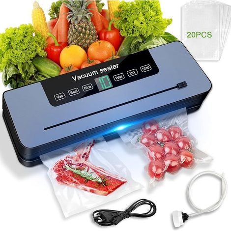7 en 1 Machine Sous Vide Alimentaire, Automatique Secs et Humides Appareil de Mise Sous Vide, Professionnel Machine à vide Appareil avec Couteau de Coupe, 20 Sacs Sous Vide et Tube Sous Vide