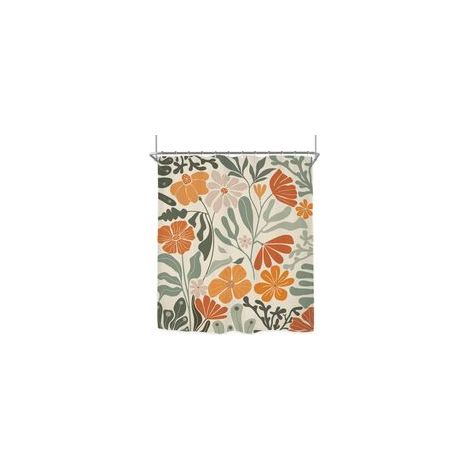 Joli rideau de douche en faux lin coloré à imprimé floral, jaune. (1/5)