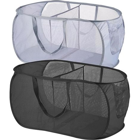 Paniers à Linge,Pliables,Corbeille a,Panier de Rangement Respirant en Maille (Noir + Gris,58x36x36 cm) (1/5)