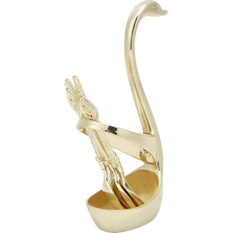 Elegantes Kaffee- und Dessertlöffel-Set mit Schwanenhalter, Gold (1/5)