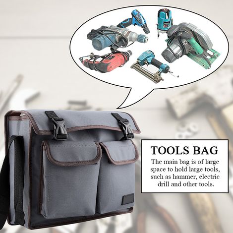 Verstärkte Werkzeugtasche aus Oxford-Canvas, Schultertasche für Elektriker und Handwerker, grau (1/5)